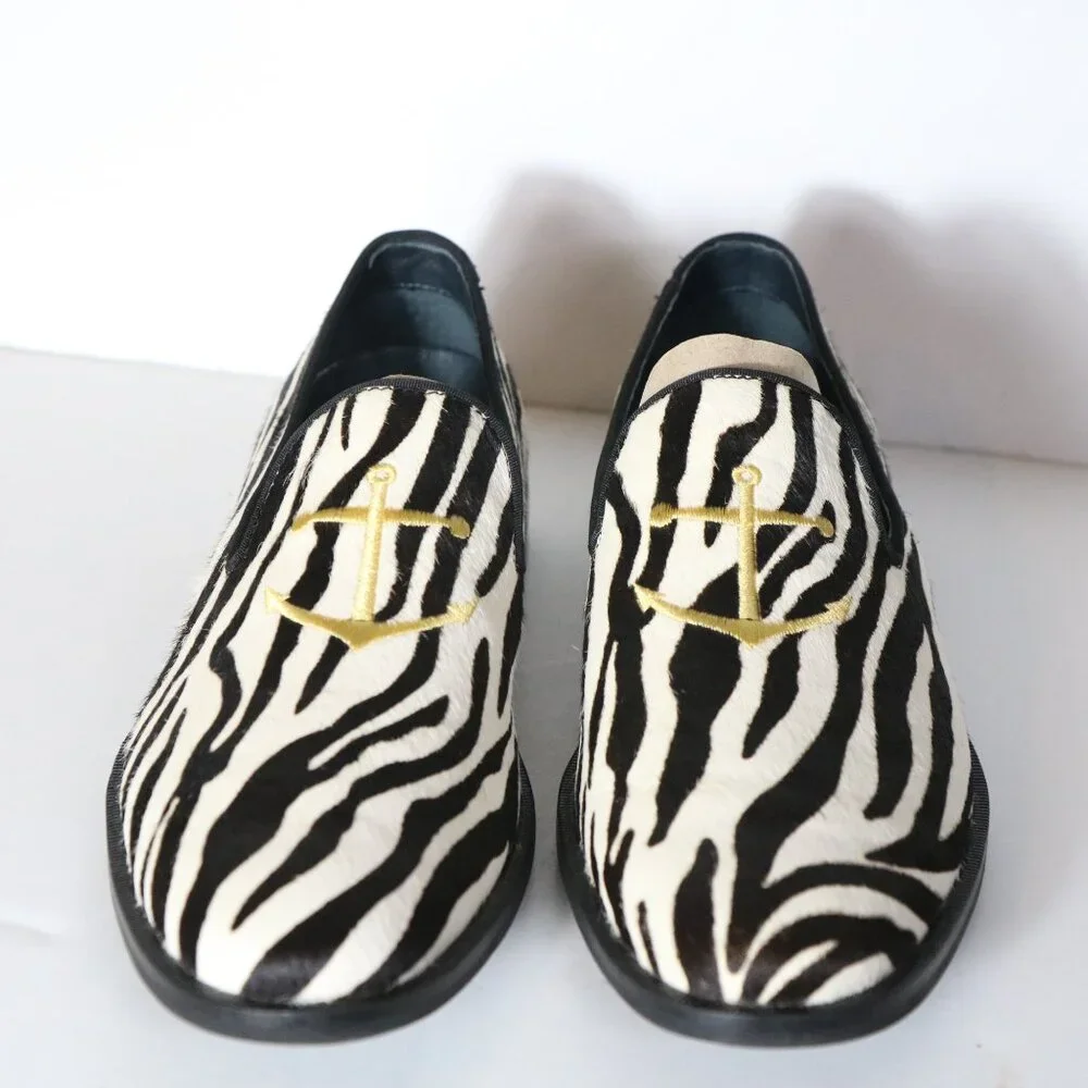 Sperry Overlook Mens Zebra Calf Hair Anchor Smoking Loafers 8‎ Slip On Party